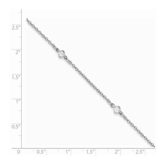 Fancy CZ Station Anklet in Rhodium-Plated Sterling Silver, 9-10 Inch - Picture 2 of 4